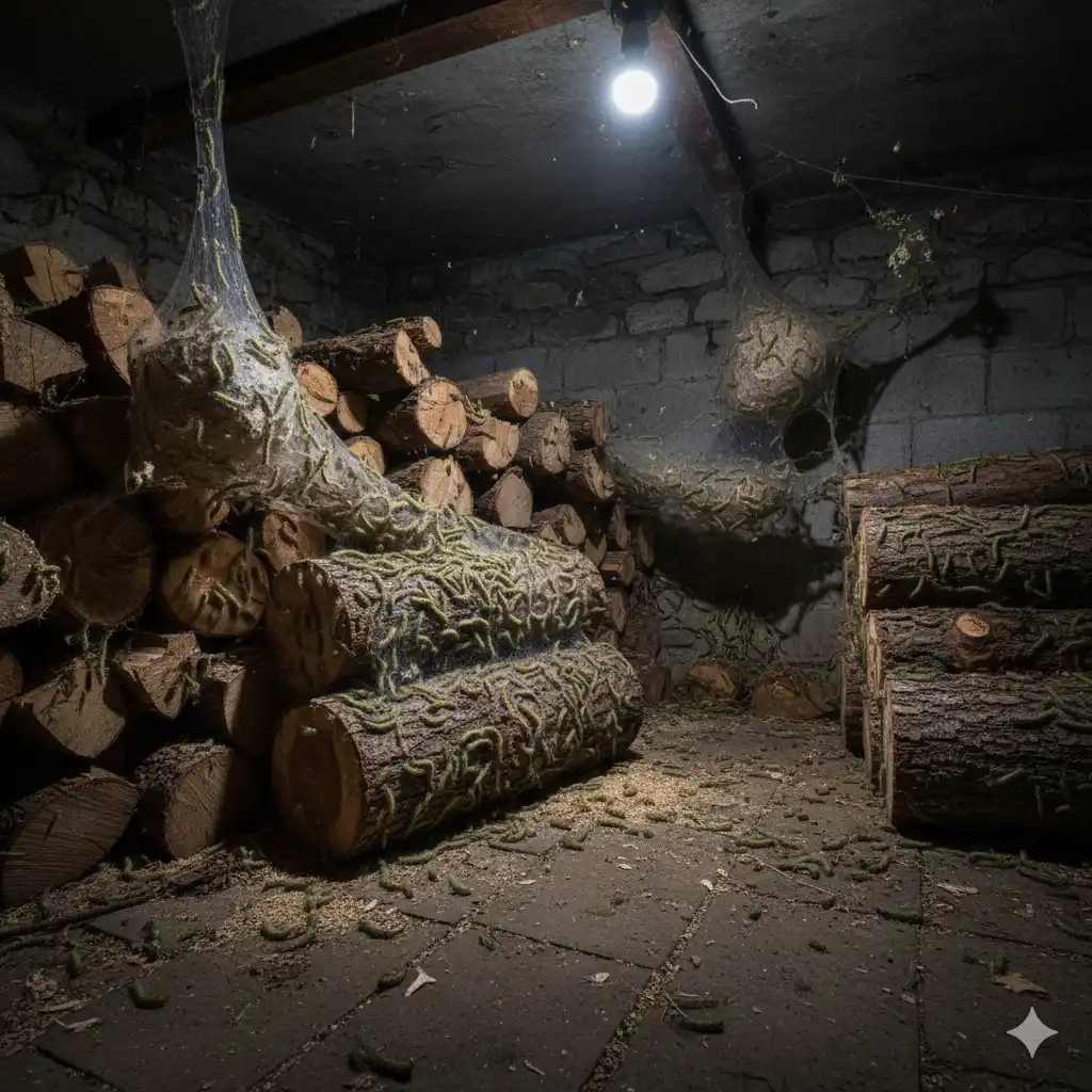 chenilles processionnaires du chêne bois de chauffage cave