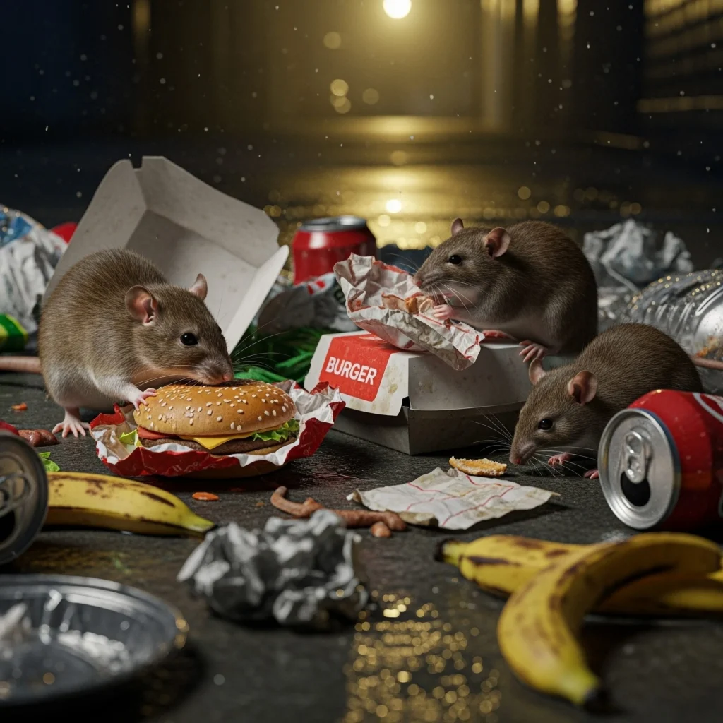 rats qui mangent dans les poubelles
